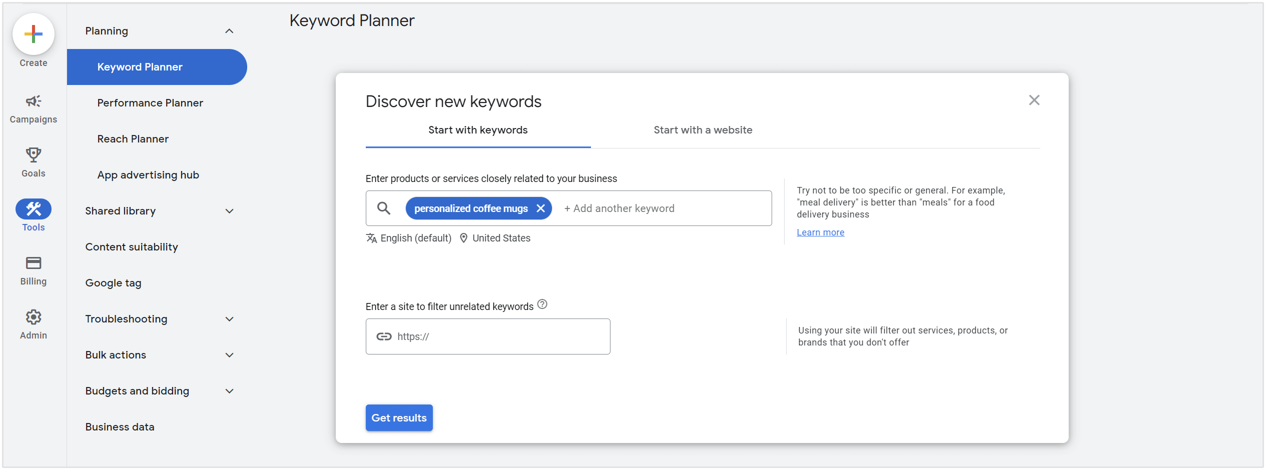 how to find niche keywords with google keyword planner